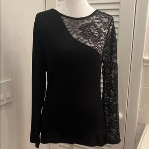 Black Asymmetrical Lace Long Sleeve Top